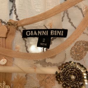 Gianni Bini nude sheer embroidered sequin maxi dress